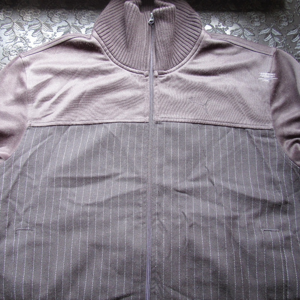 Puma Zip Sweater - Mens Large - Black and Striped
